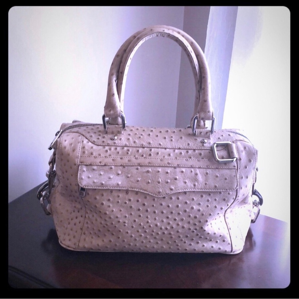 Rebecca Minkoff Morning After Bag MAB Ostrich Tan Cream Silver Bag Vintage Y2K